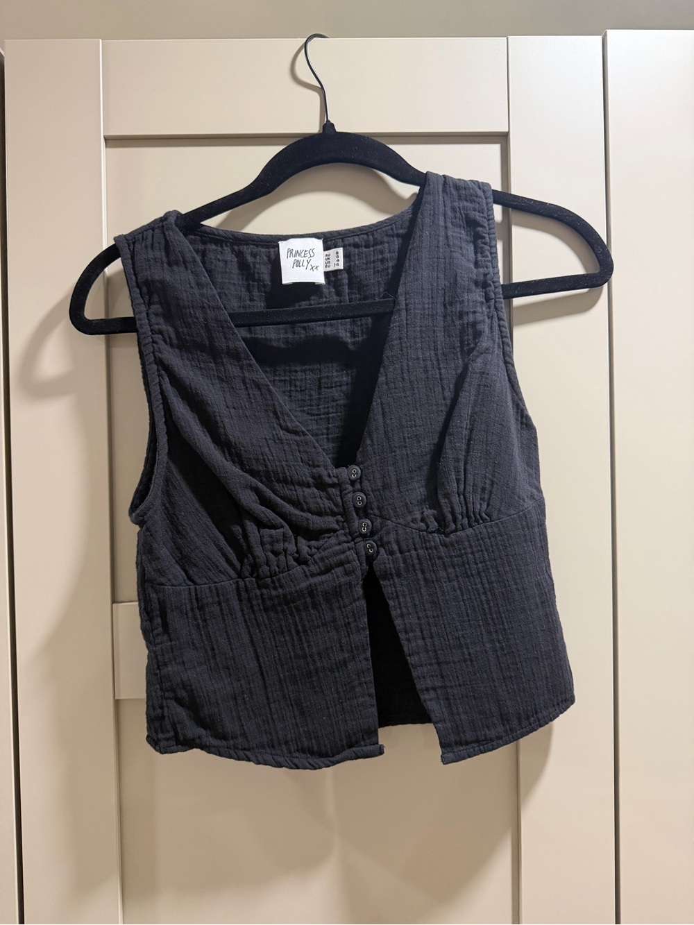 Princess Polly Black Textured Button-Front Top